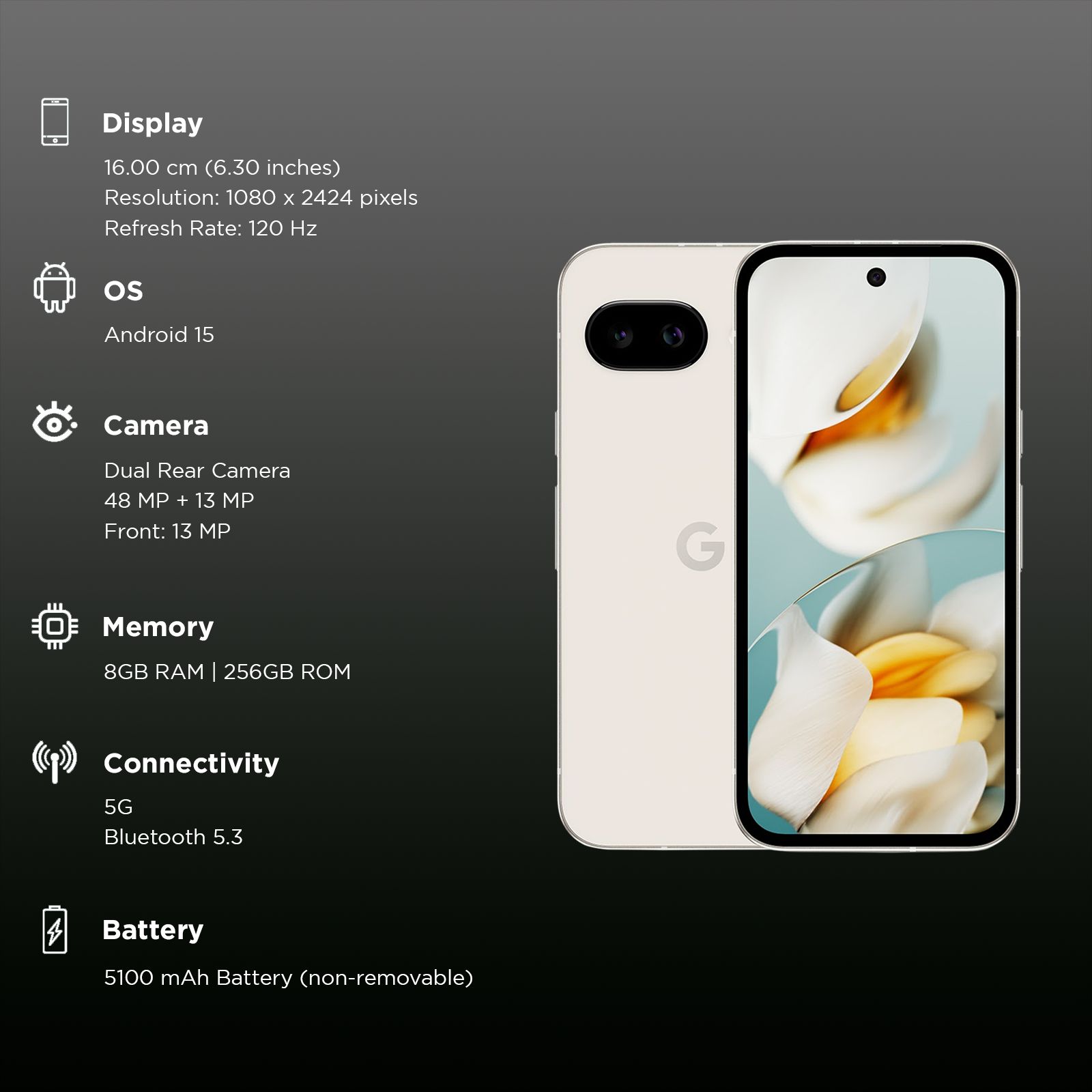 Buy Google Pixel 9a 5G (8GB RAM, 256GB, Porcelain) Online - Croma